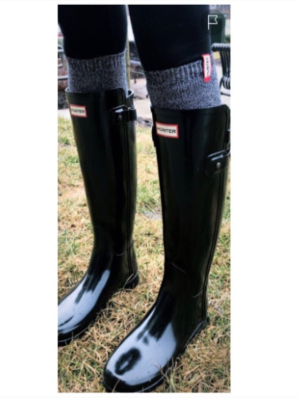 Hunter Boot Socks Aurora Borealis Stripe Knit Zinc Black Metallic NEW Large XL